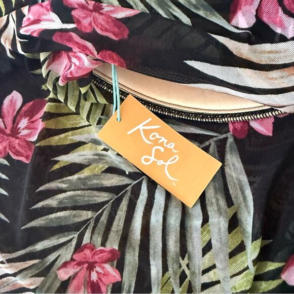 Kona Sol Tropical Swim Strapless Top Padded Breasts Size XL NWT - Picture 3 of 5